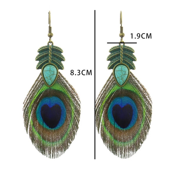Antique Turquoise Peacock Feather Necklace and Earring Sets, - Picture 10 of 10